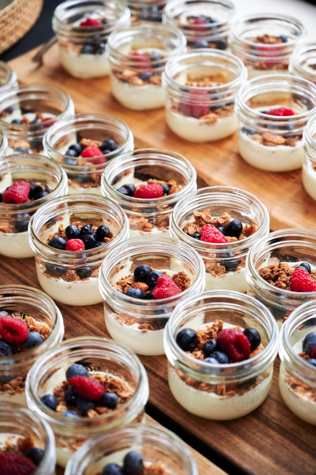 Yogurt and granola parfaits for a morning meeting